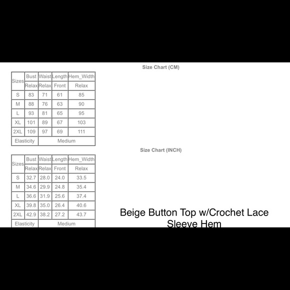 1 Left! Beige Button Top w/Crochet Lace Sleeve Hem - Picture 12 of 12
